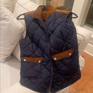 Navy Quilted Vest with Brown Accents